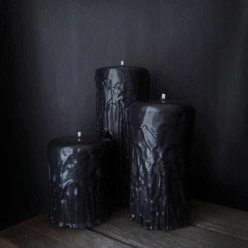 Small, Medium and Large Molten Black II candles, Also known as The Trinity Set